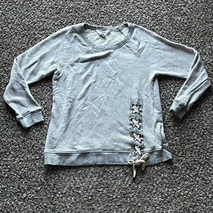 Workshop Lace Up Top Womens Petite Large Gray Long Sleeve Skater Girl Grunge